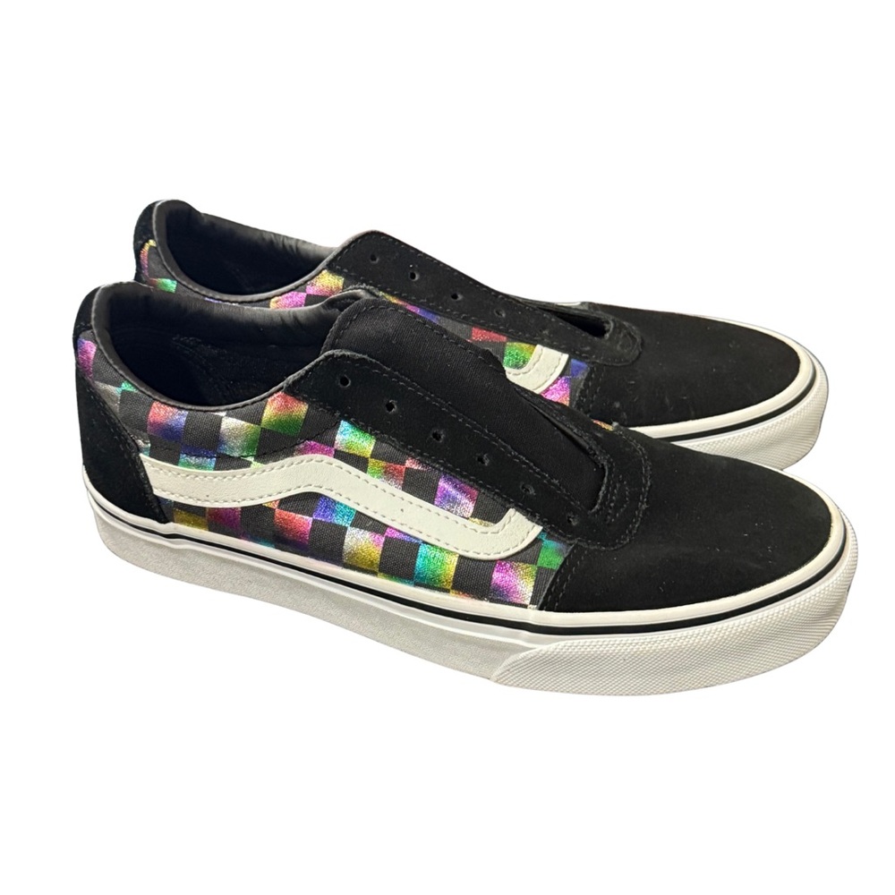 Vans Women’s Black and Multicolor Checkered Sneakers